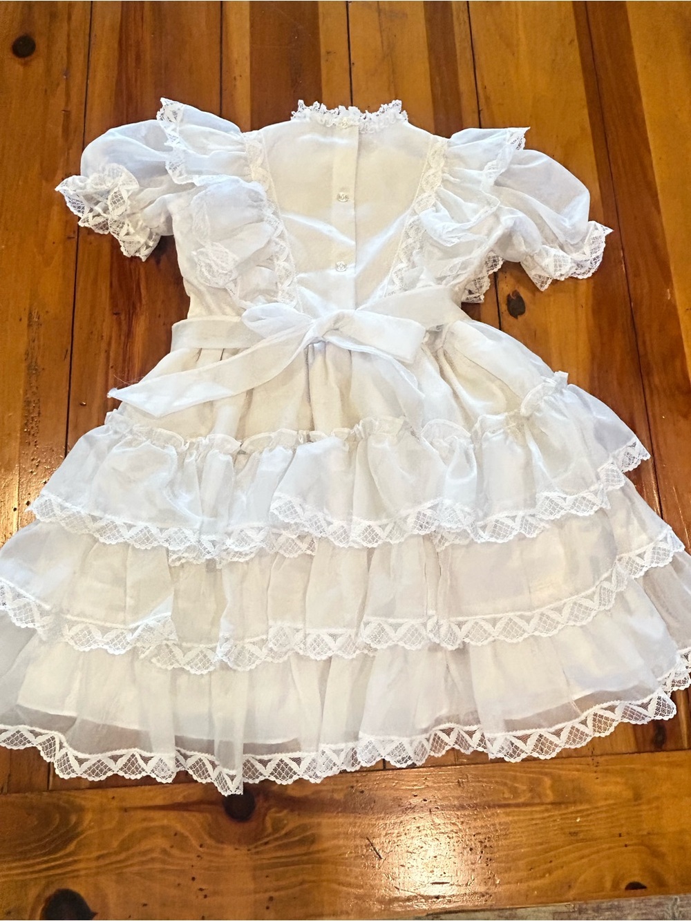 Sz7 Vintage White Ruffled Lace Party Dress - Picture 7 of 14